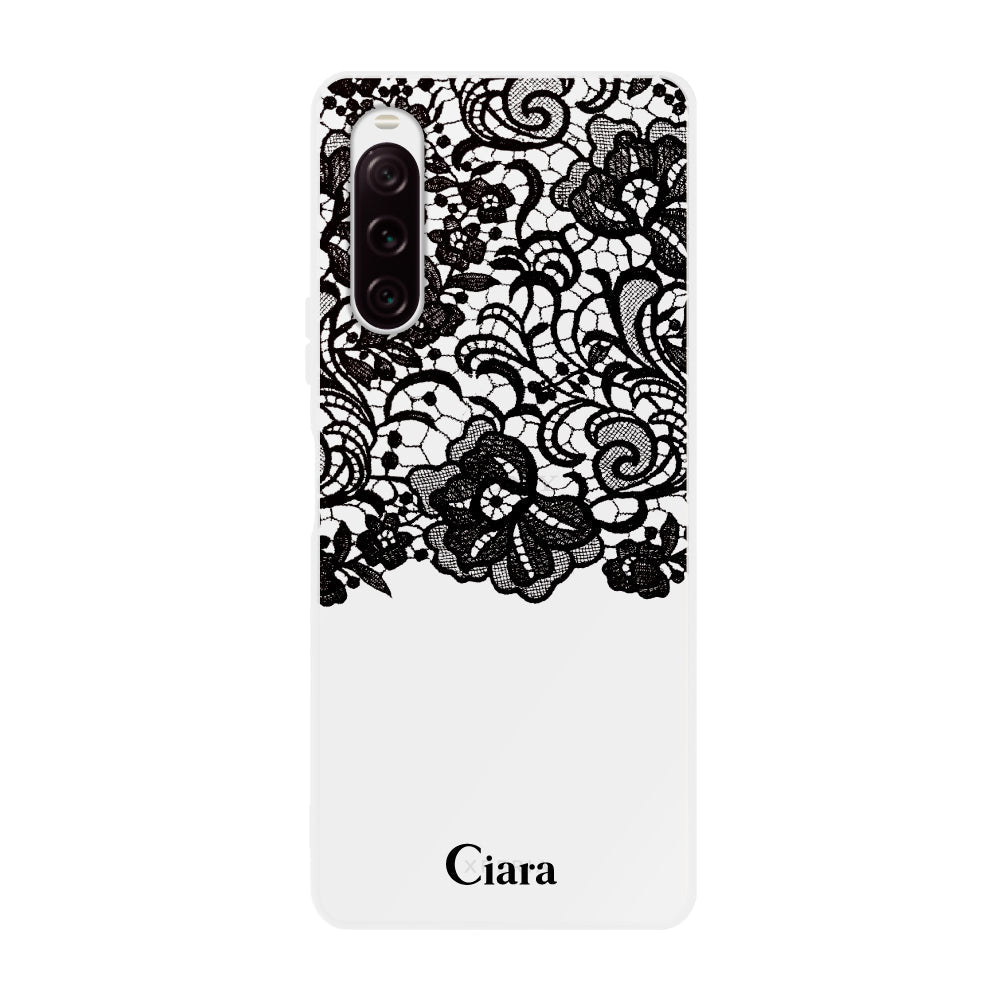 Xperia10Ⅱケース クリアケース ファブリックカラーレース ブラック