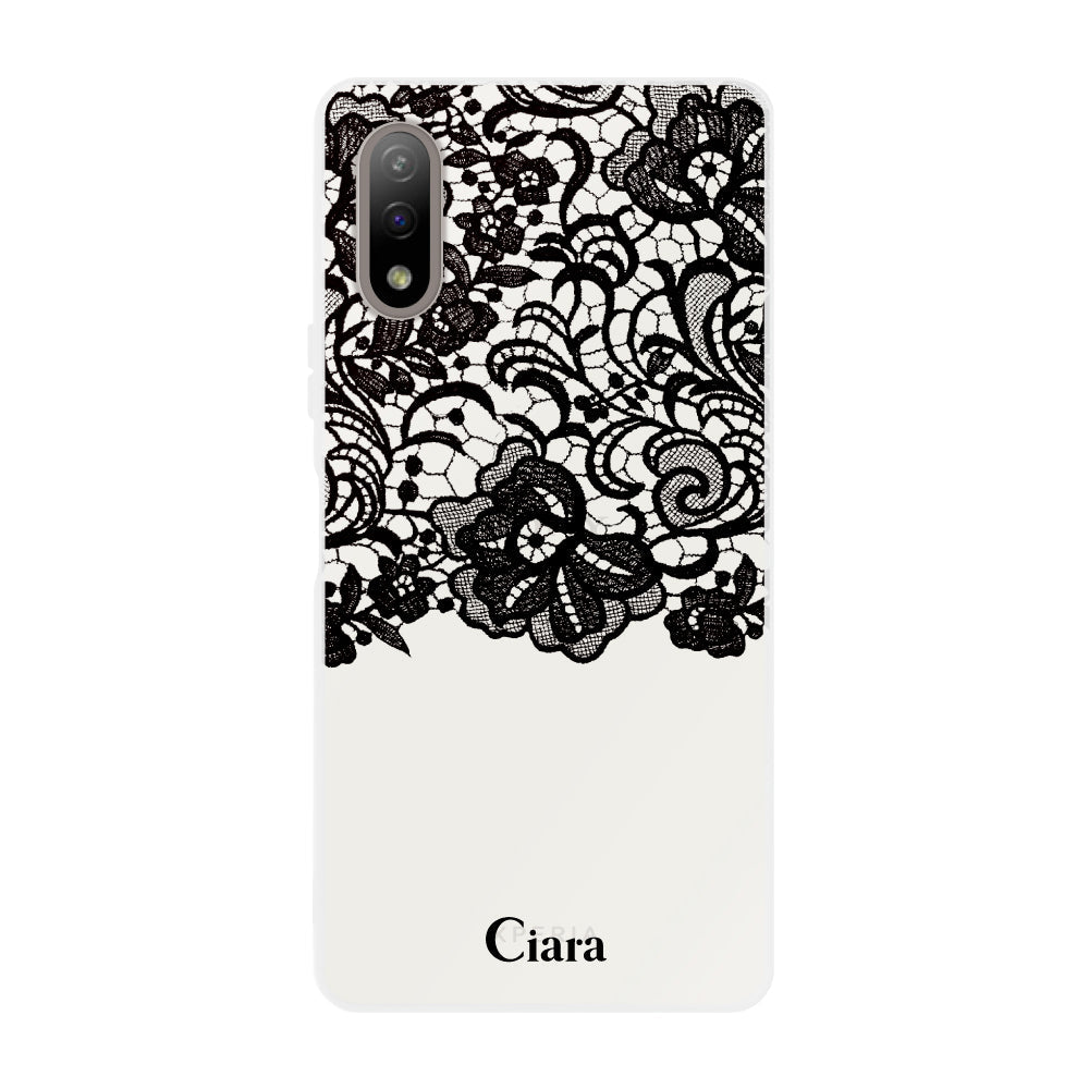 XperiaACEⅡケース クリアケース ファブリックカラーレース ブラック