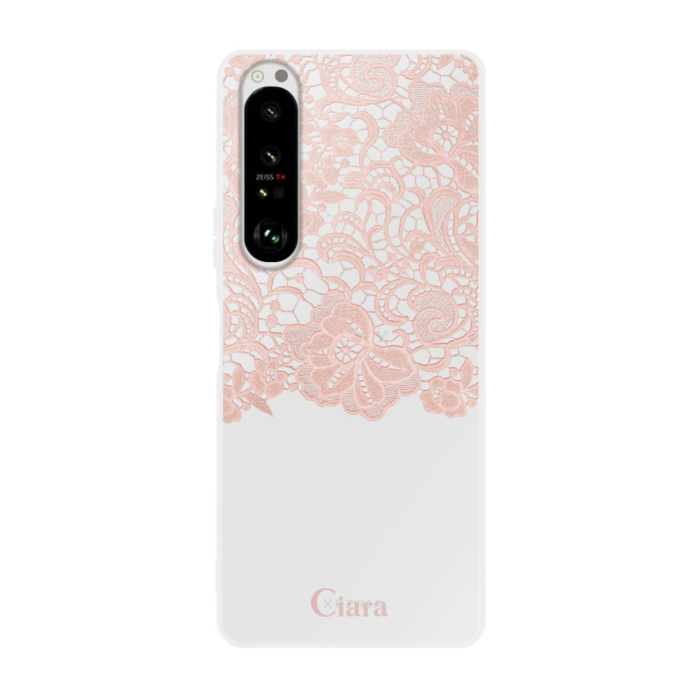 Xperia1Ⅱ クリアケース ファブリックカラーレース ピンク