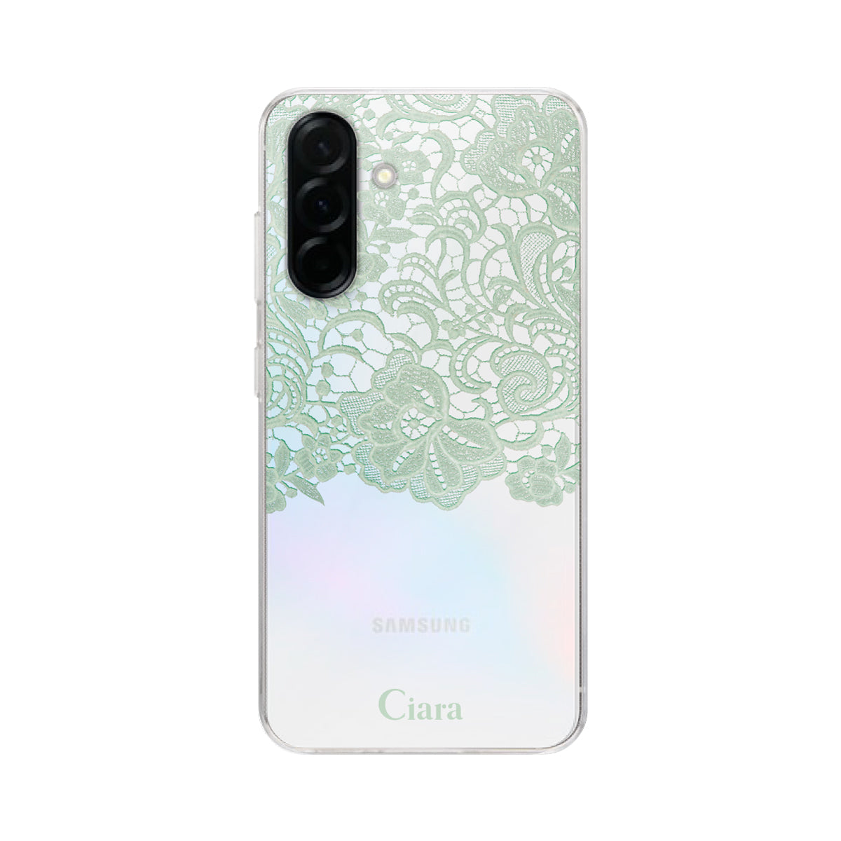 GalaxyA36 クリアケース ファブリックカラーレース グリーン