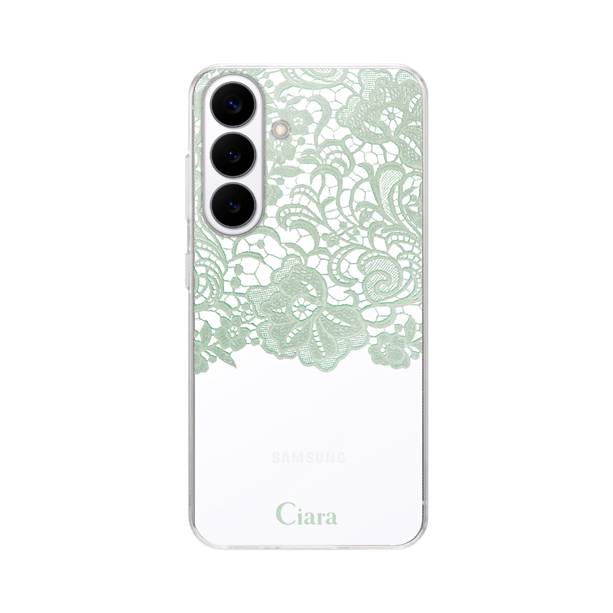 GalaxyS26 クリアケース ファブリックカラーレース グリーン
