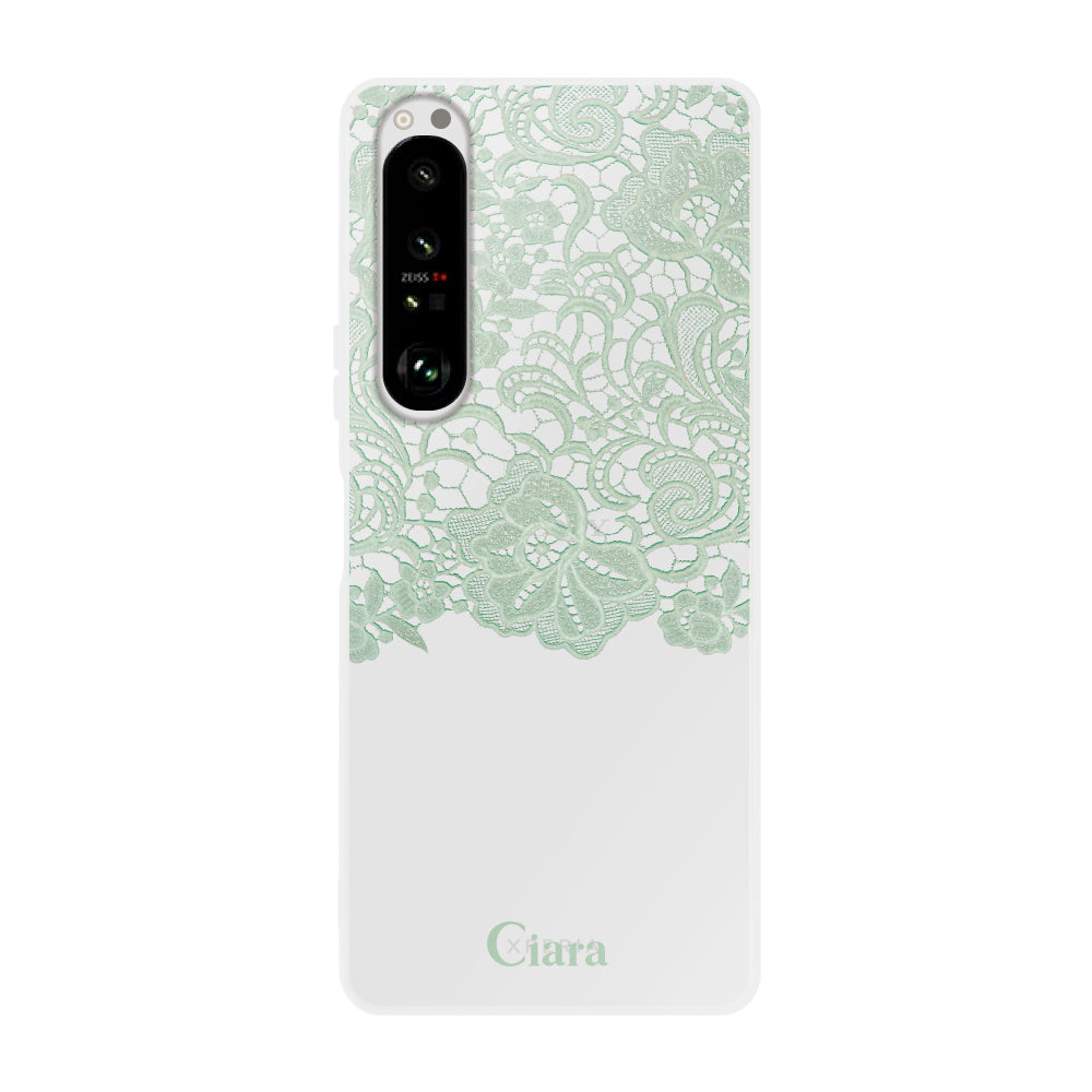 Xperia1Ⅱ クリアケース ファブリックカラーレース グリーン