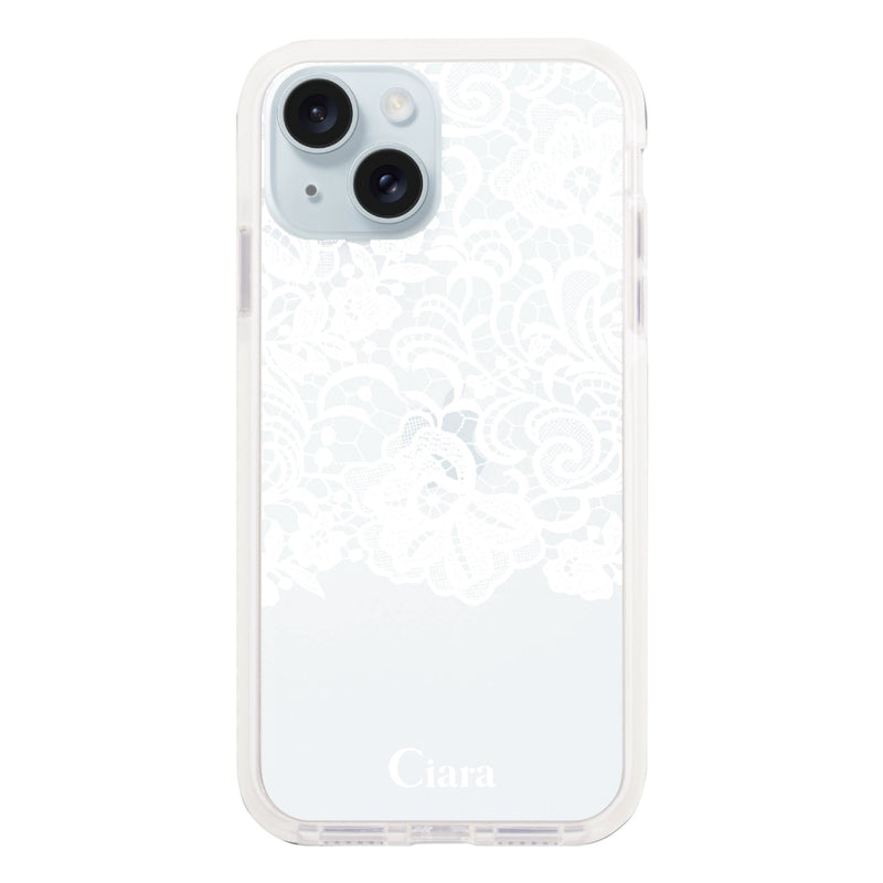 iPhoneケース クッションバンパー 耐衝撃クリアケース ファブリックカラーレース