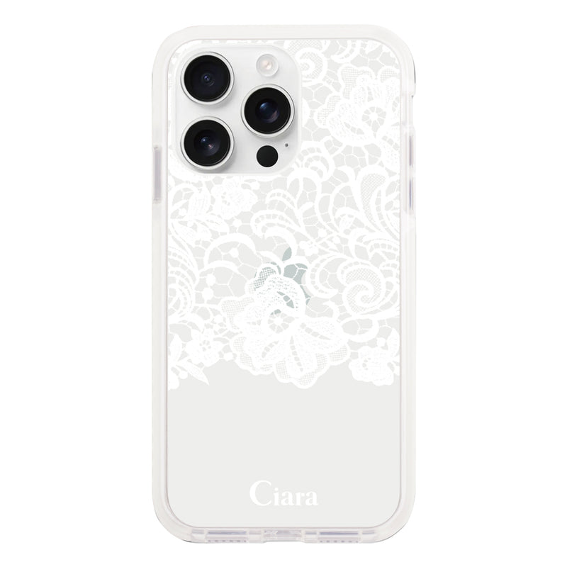 iPhoneケース クッションバンパー 耐衝撃クリアケース ファブリックカラーレース
