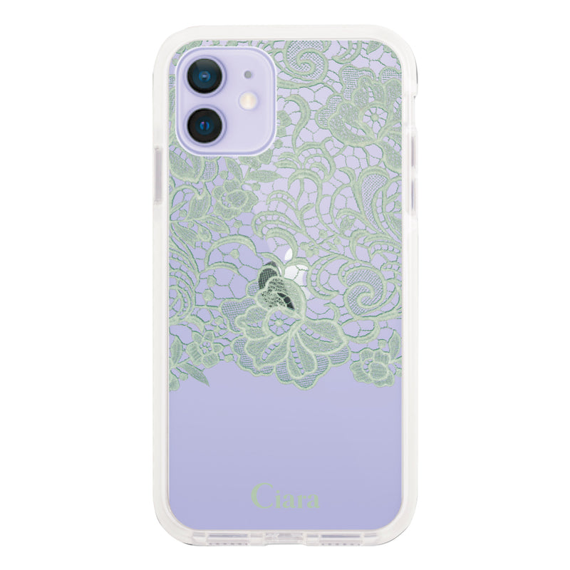 iPhoneケース クッションバンパー 耐衝撃クリアケース ファブリックカラーレース