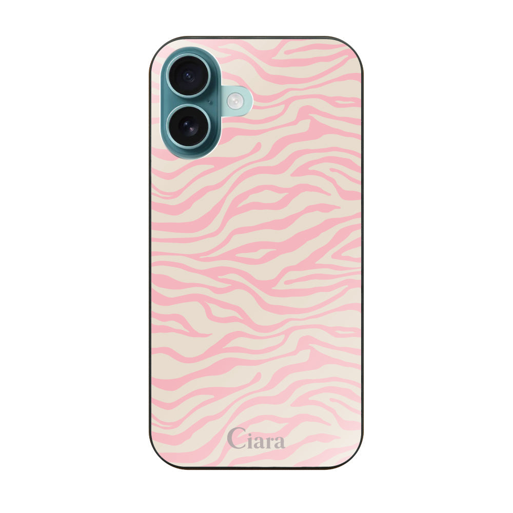 iPhone16Plusケース ガラス 強化ガラスケース タイガー ピンク