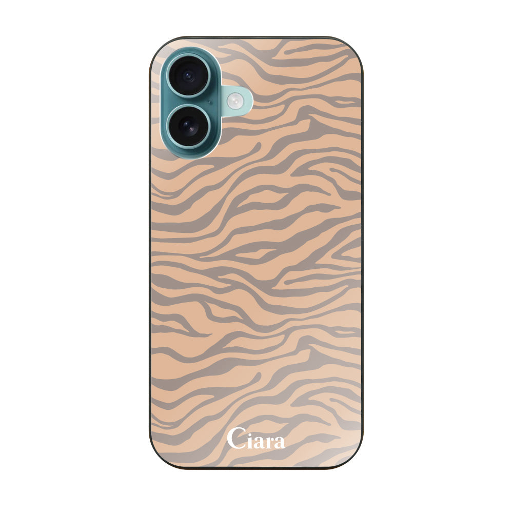 iPhone16Plusケース ガラス 強化ガラスケース タイガー ベージュ