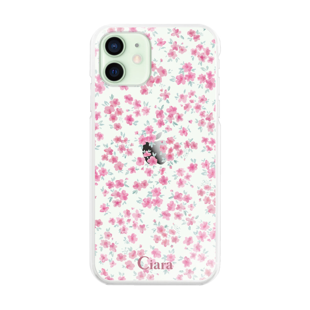 iPhone12mini ハイブリッド クリアケース フロレ ピンク