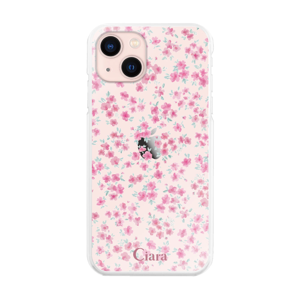 iPhone13 ハイブリッド クリアケース フロレ ピンク