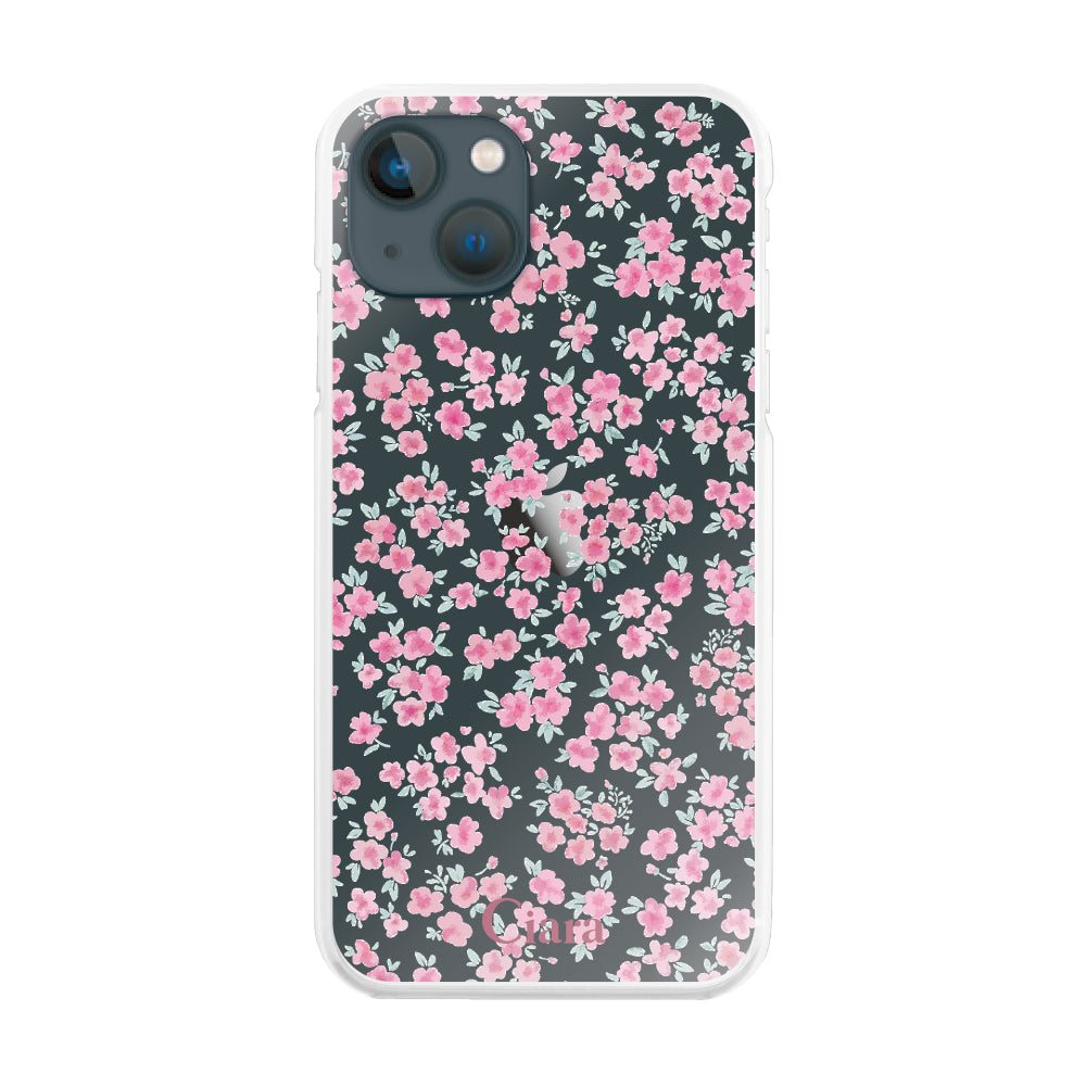 iPhone13mini ハイブリッド クリアケース フロレ ピンク
