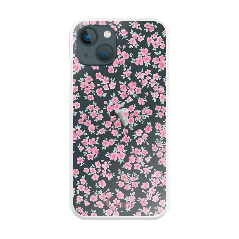 iPhone13mini ハイブリッド クリアケース フロレ ピンク