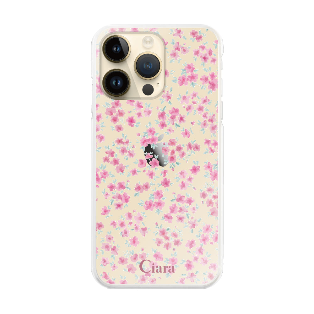 iPhone14Pro ハイブリッド クリアケース フロレ ピンク