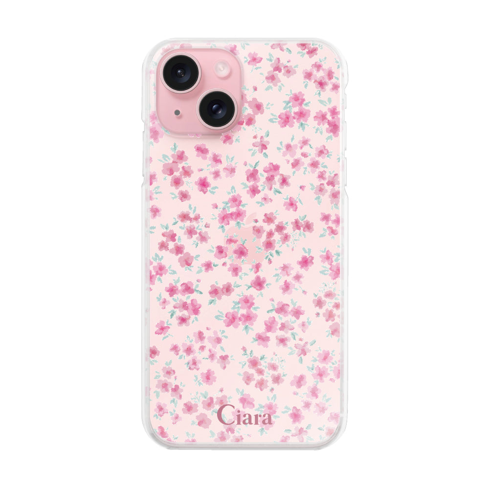 iPhone15 ハイブリッド クリアケース フロレ ピンク