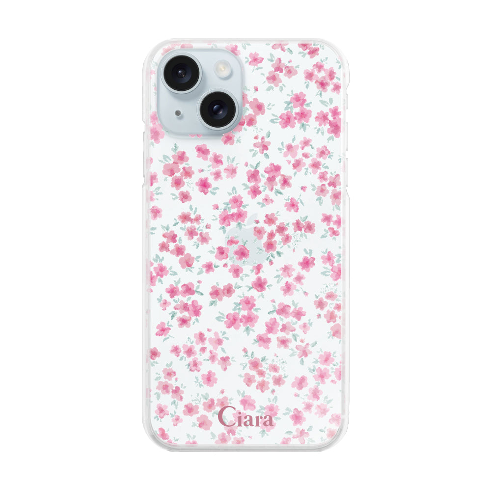 iPhone15Plus ハイブリッド クリアケース フロレ ピンク