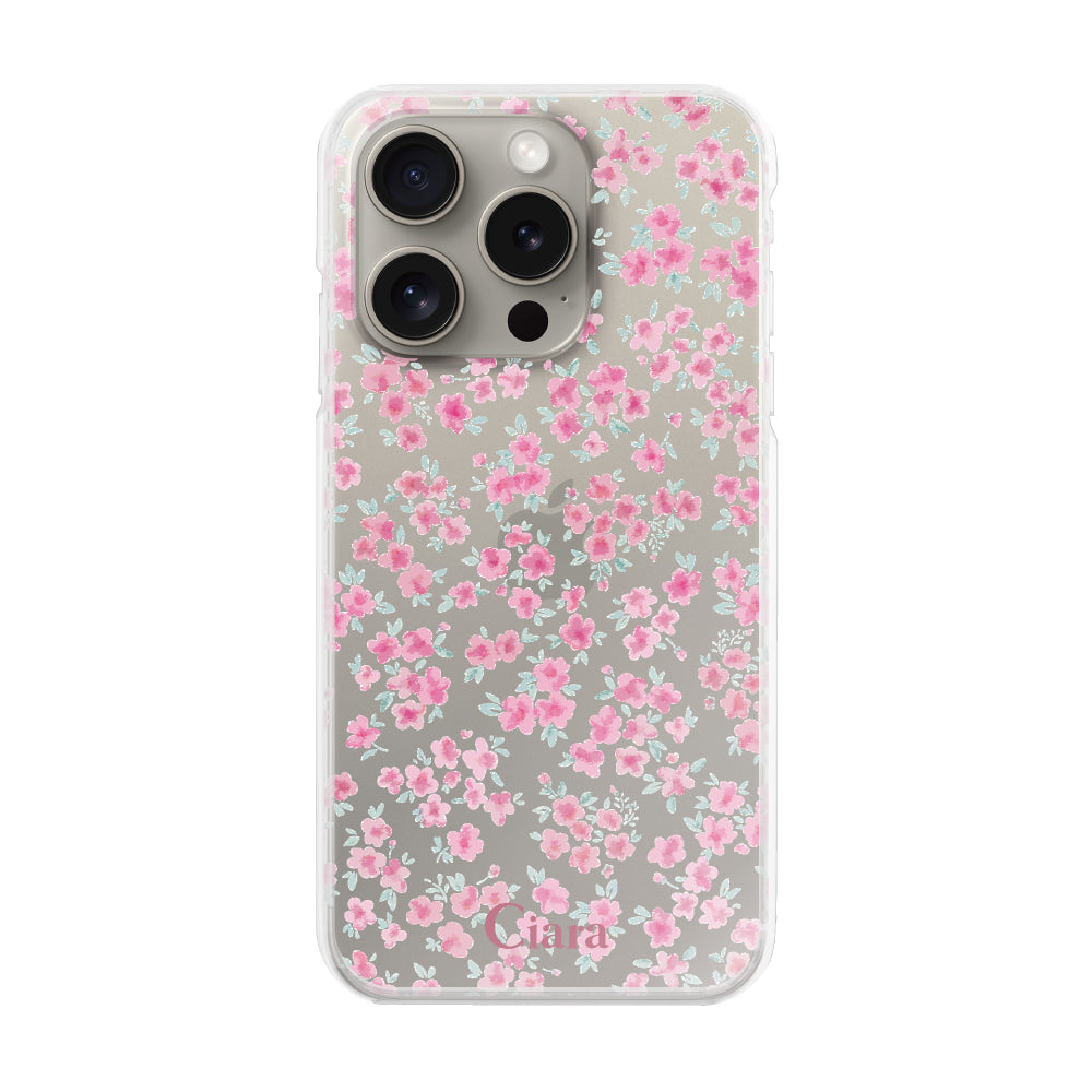 iPhone15Pro ハイブリッド クリアケース フロレ ピンク