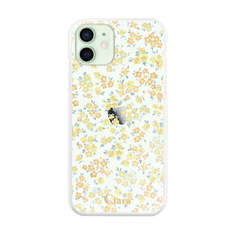iPhone12mini ハイブリッド クリアケース フロレ イエロー
