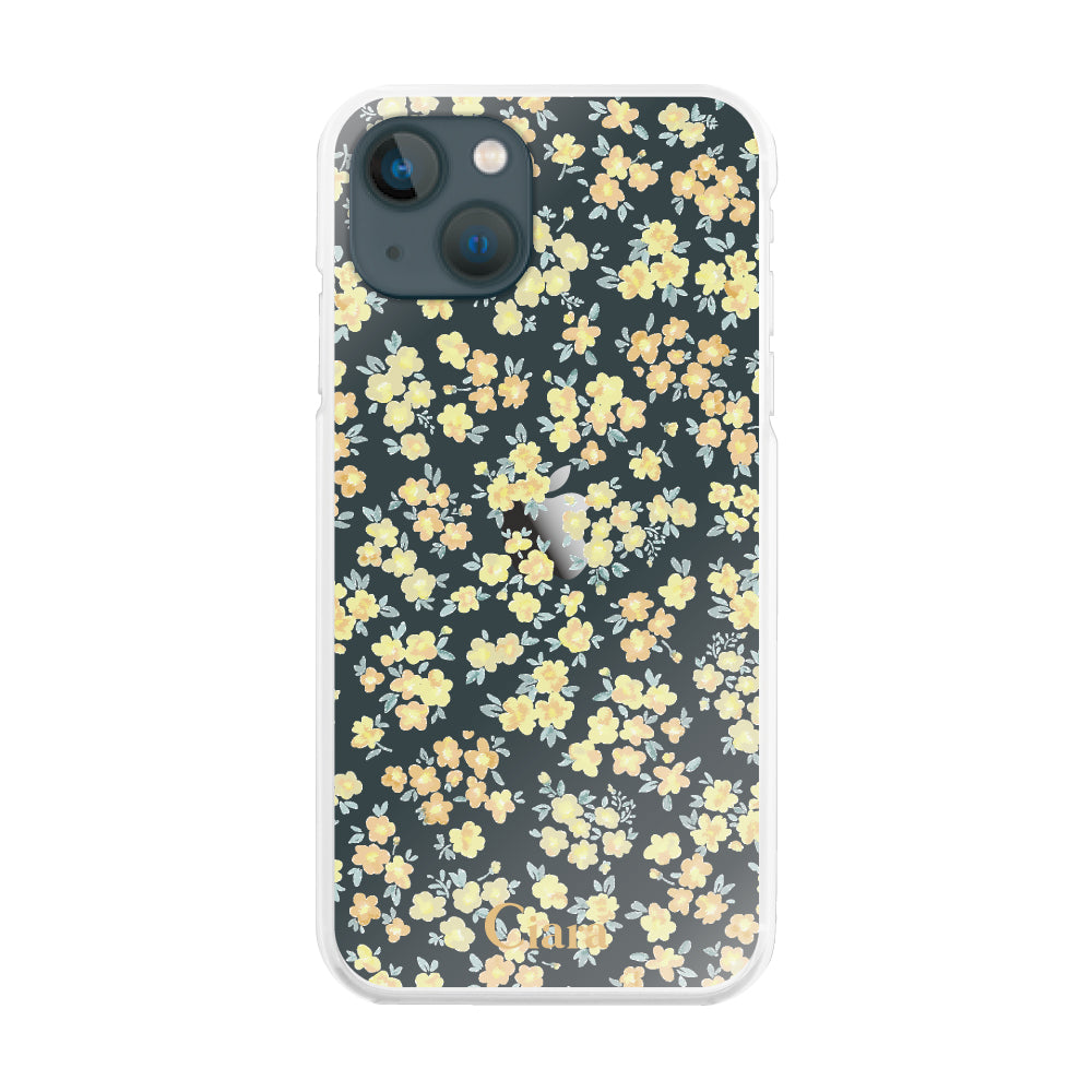iPhone13mini ハイブリッド クリアケース フロレ イエロー