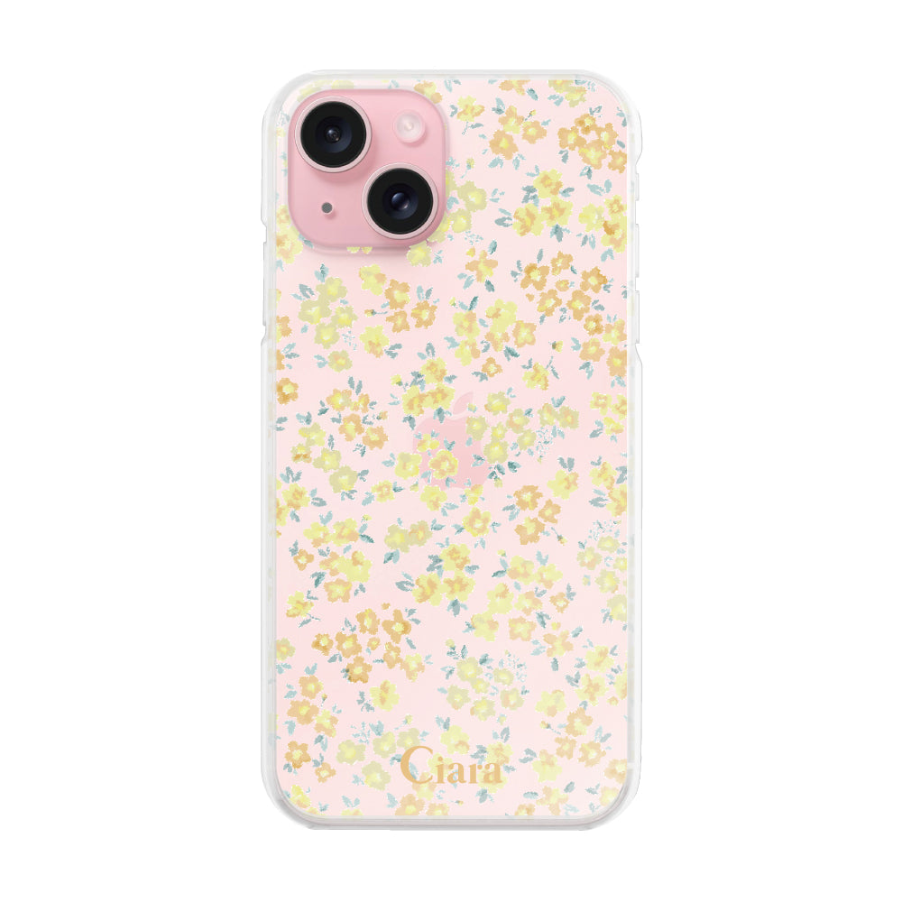 iPhone15 ハイブリッド クリアケース フロレ イエロー