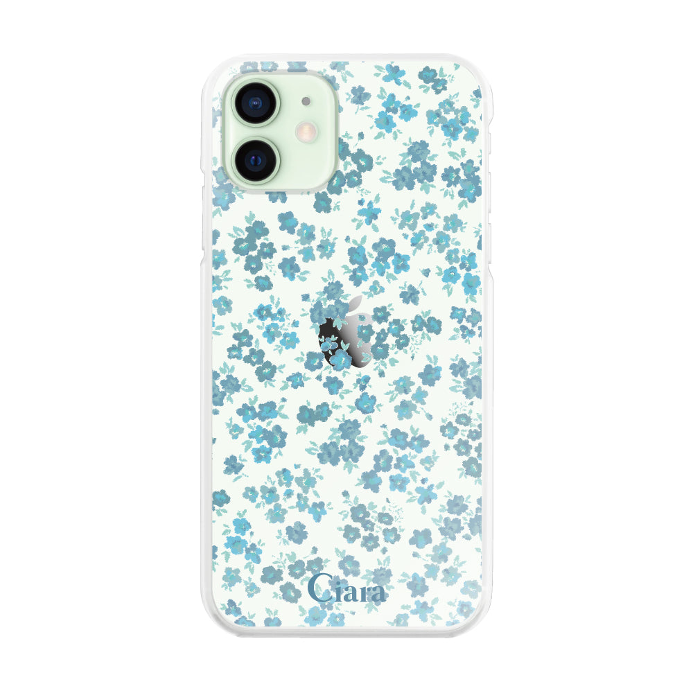 iPhone12mini ハイブリッド クリアケース フロレ ブルー