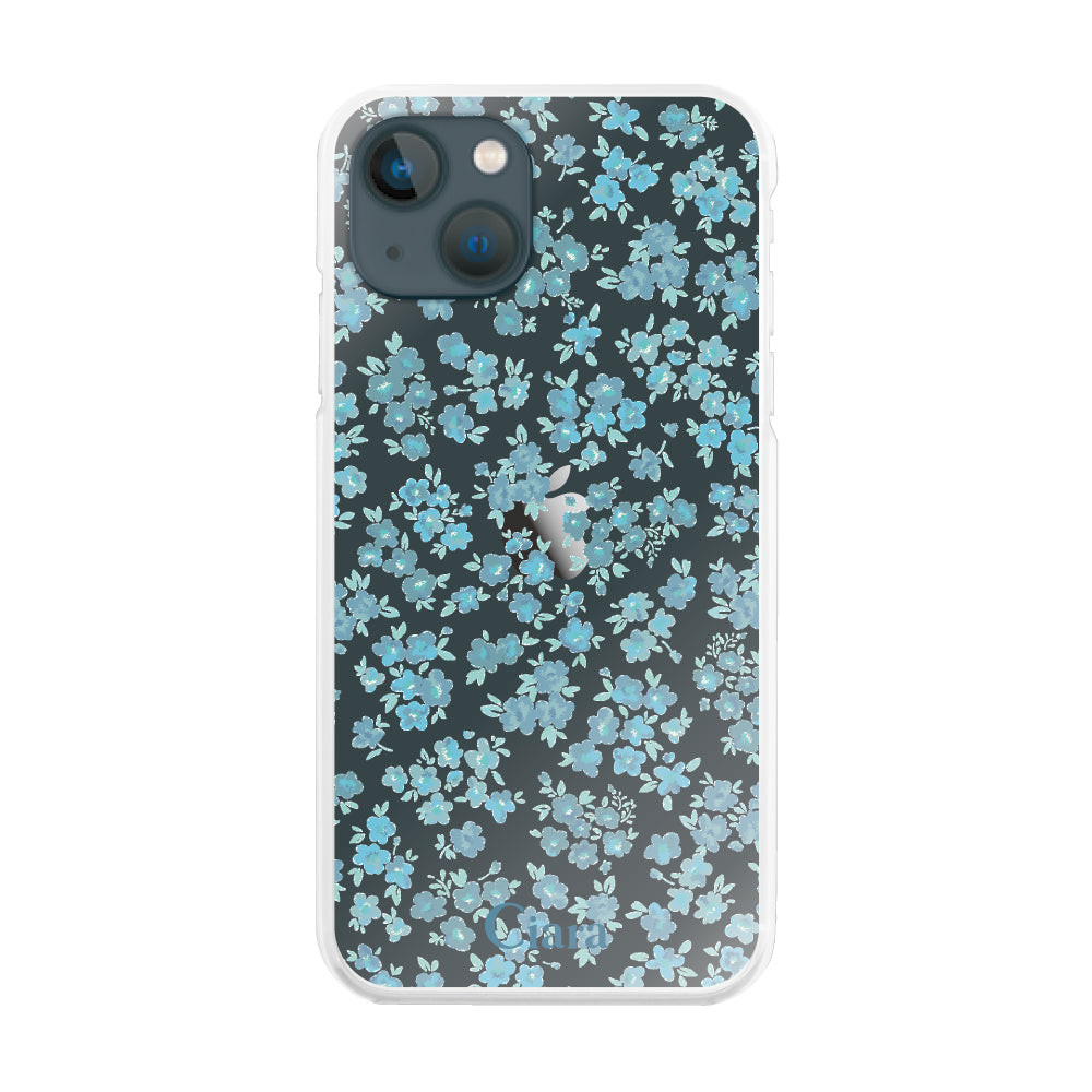 iPhone13mini ハイブリッド クリアケース フロレ ブルー