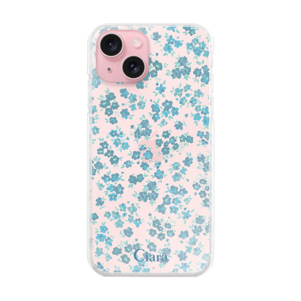 iPhone15 ハイブリッド クリアケース フロレ ブルー