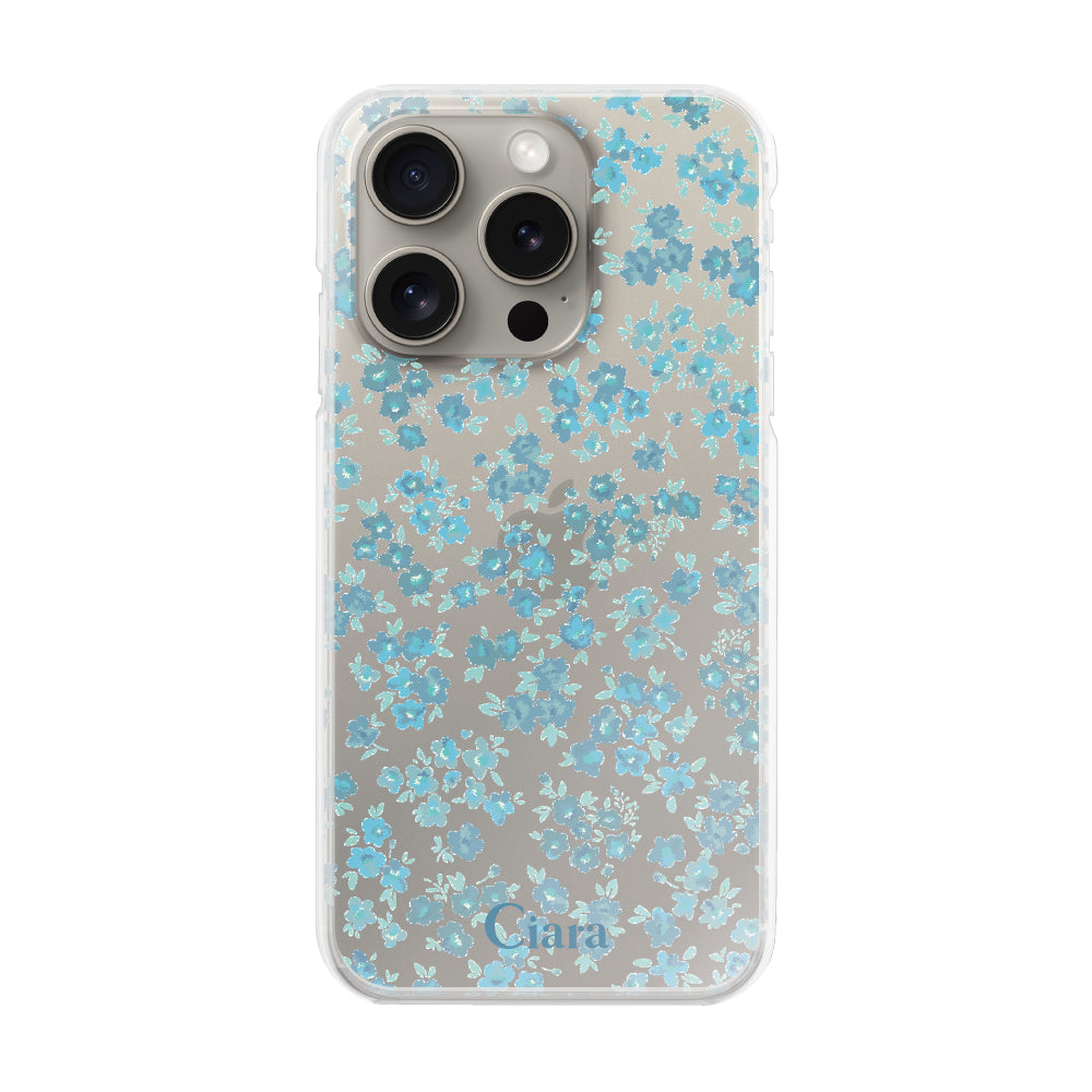 iPhone15Pro ハイブリッド クリアケース フロレ ブルー