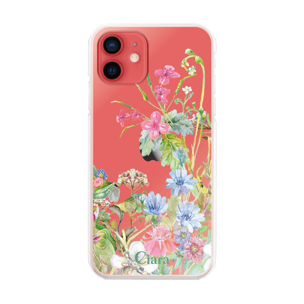 iPhone11 ハイブリッド クリアケース ボタニカルフラワー ピンク