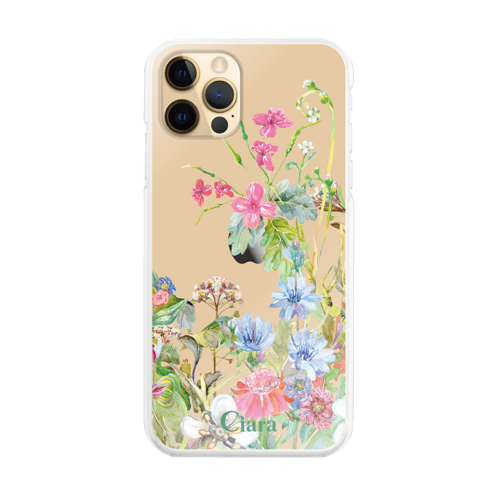 iPhone11Pro ハイブリッド クリアケース ボタニカルフラワー ピンク
