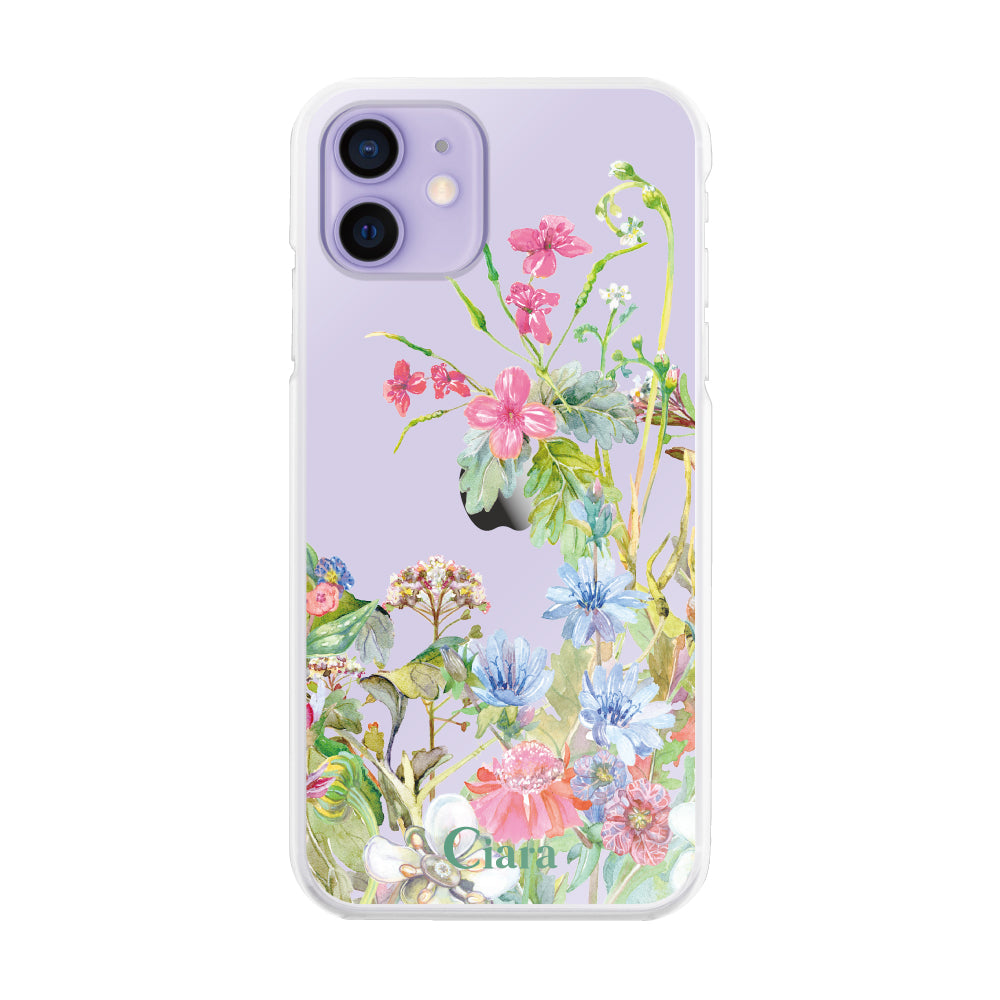 iPhone12/12Pro ハイブリッド クリアケース ボタニカルフラワー ピンク