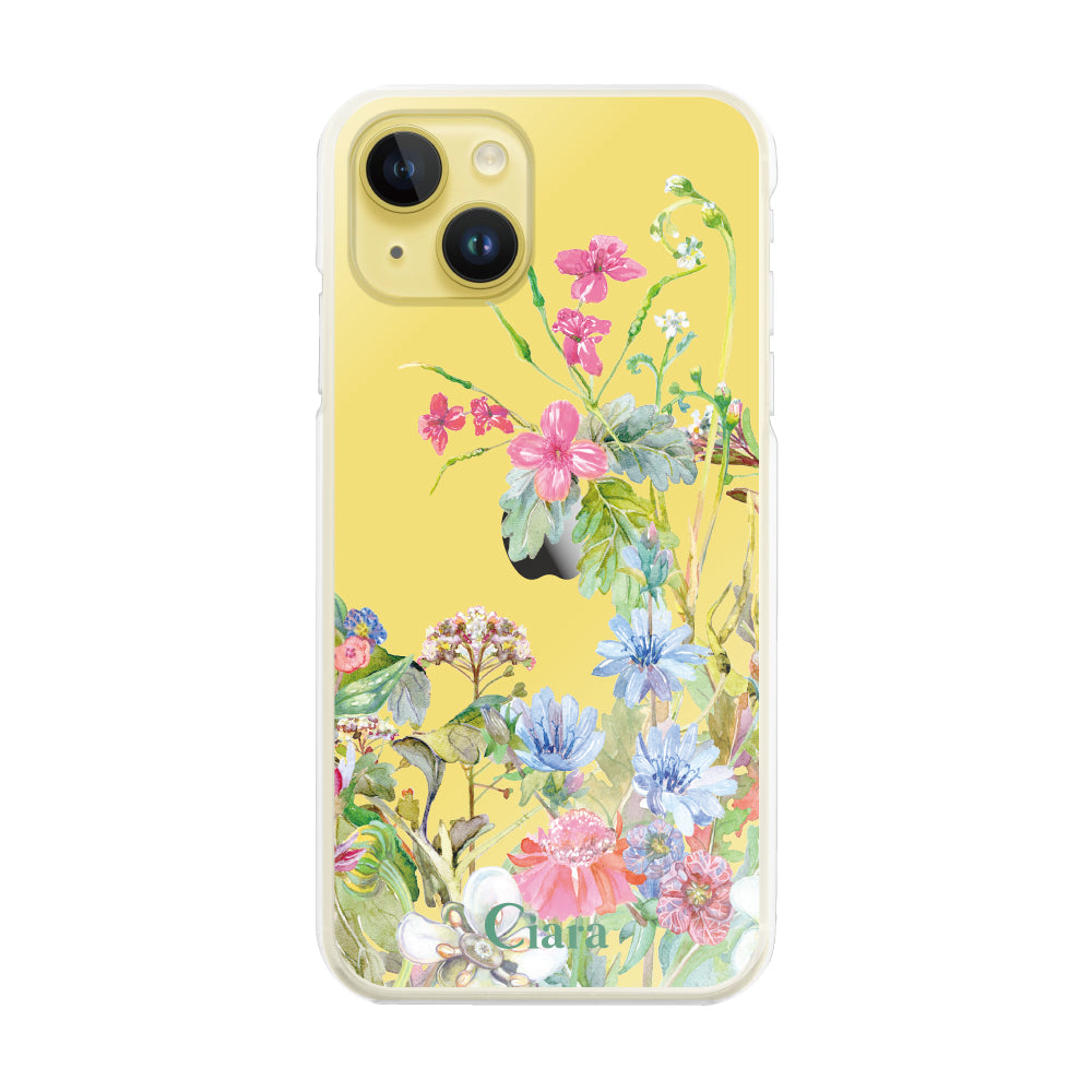 iPhone14Plus ハイブリッド クリアケース ボタニカルフラワー ピンク