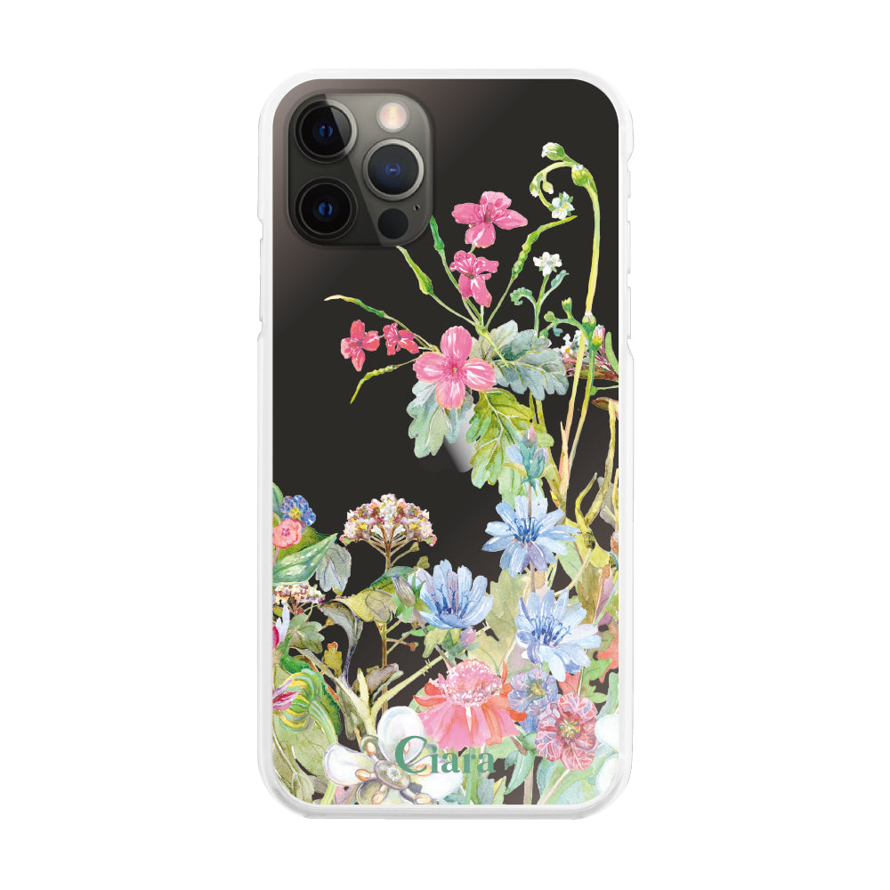 iPhoneX/XS ハイブリッド クリアケース ボタニカルフラワー ピンク