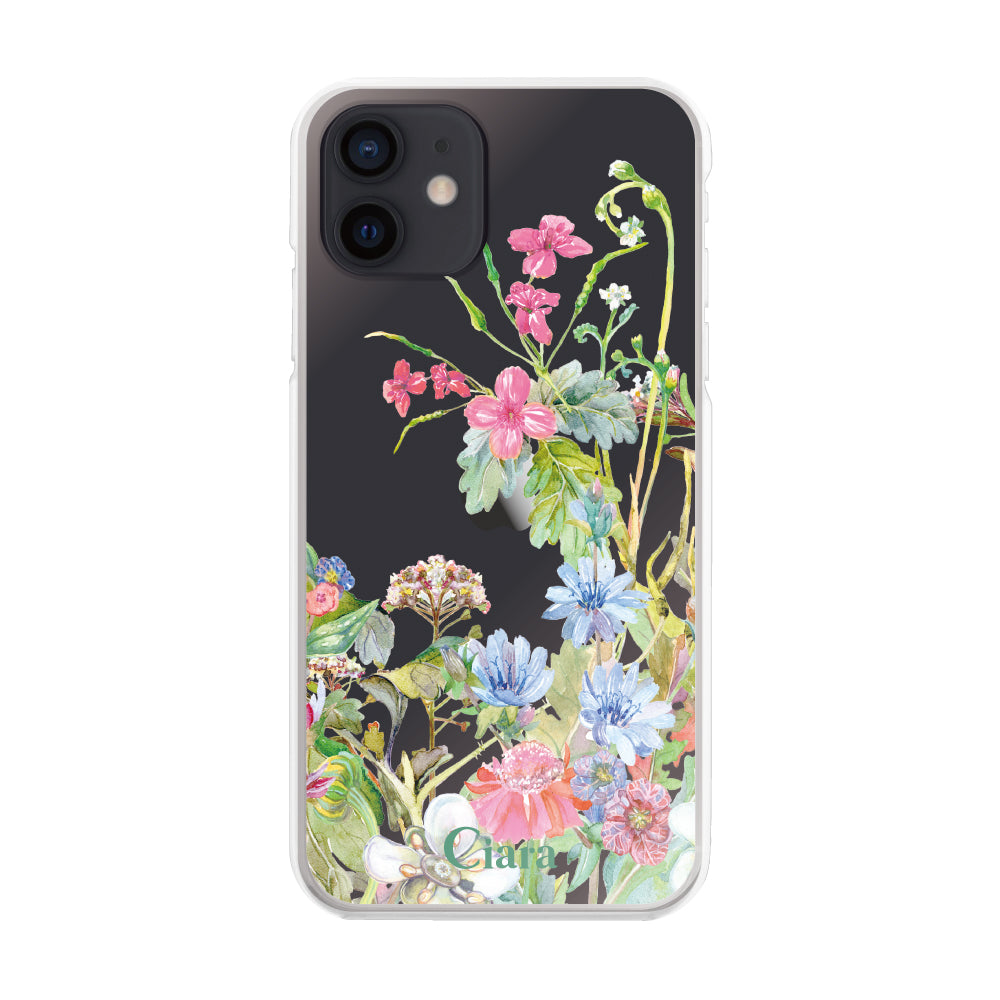 iPhoneXR ハイブリッド クリアケース ボタニカルフラワー ピンク