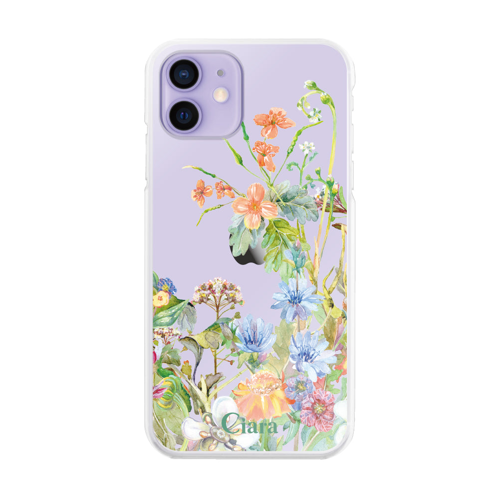 iPhone12/12Pro ハイブリッド クリアケース ボタニカルフラワー オレンジ