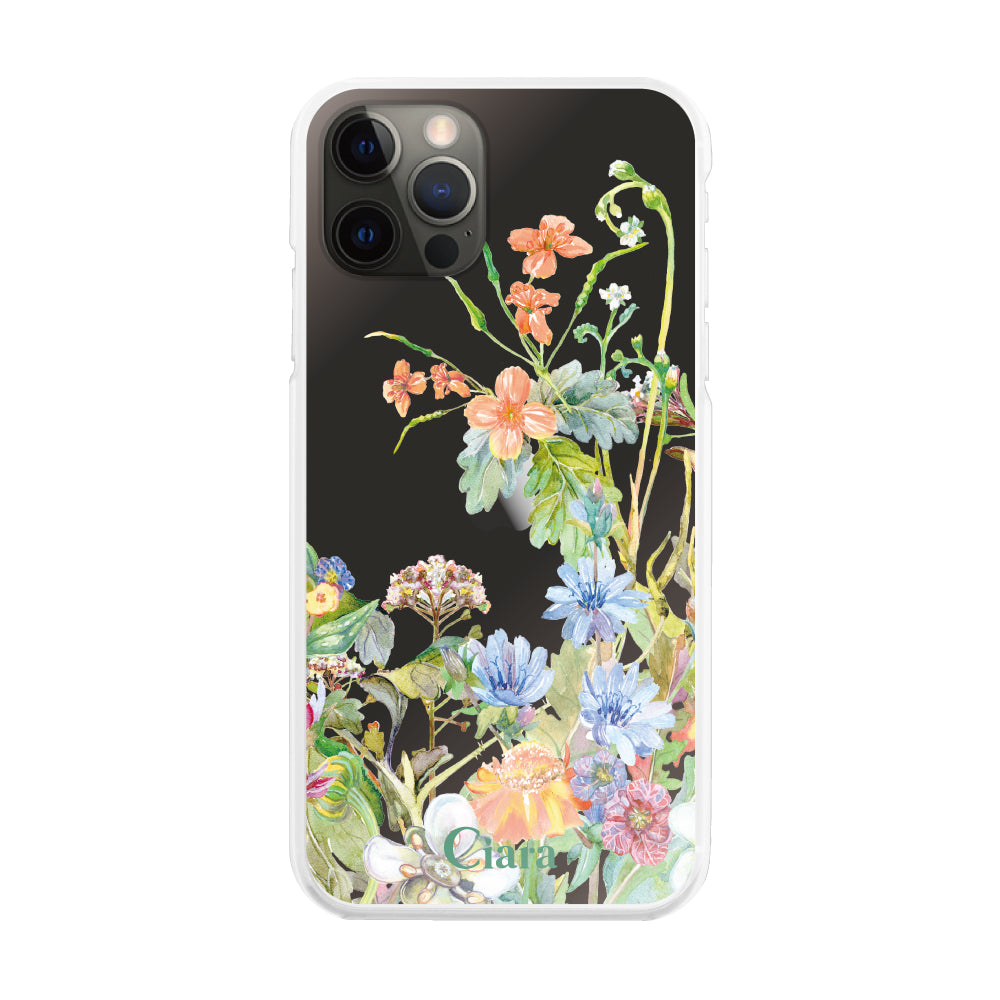 iPhoneX/XS ハイブリッド クリアケース ボタニカルフラワー オレンジ