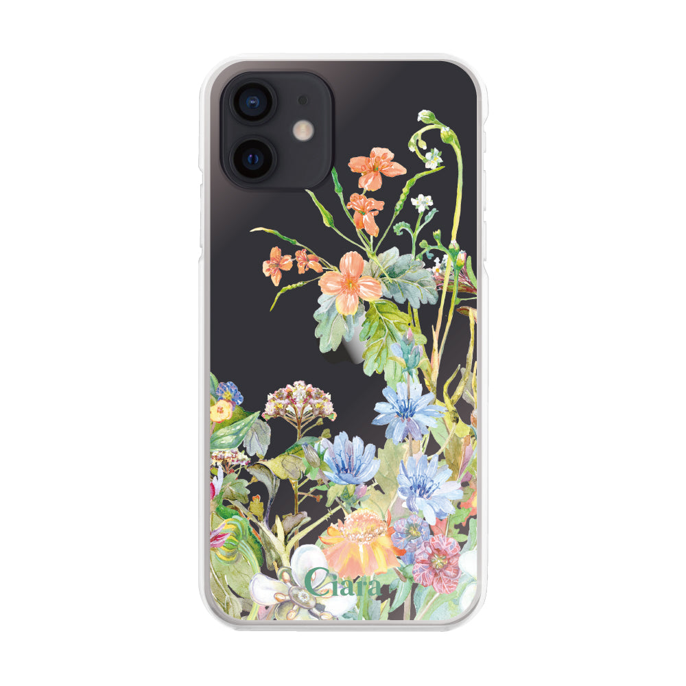 iPhoneXR ハイブリッド クリアケース ボタニカルフラワー オレンジ