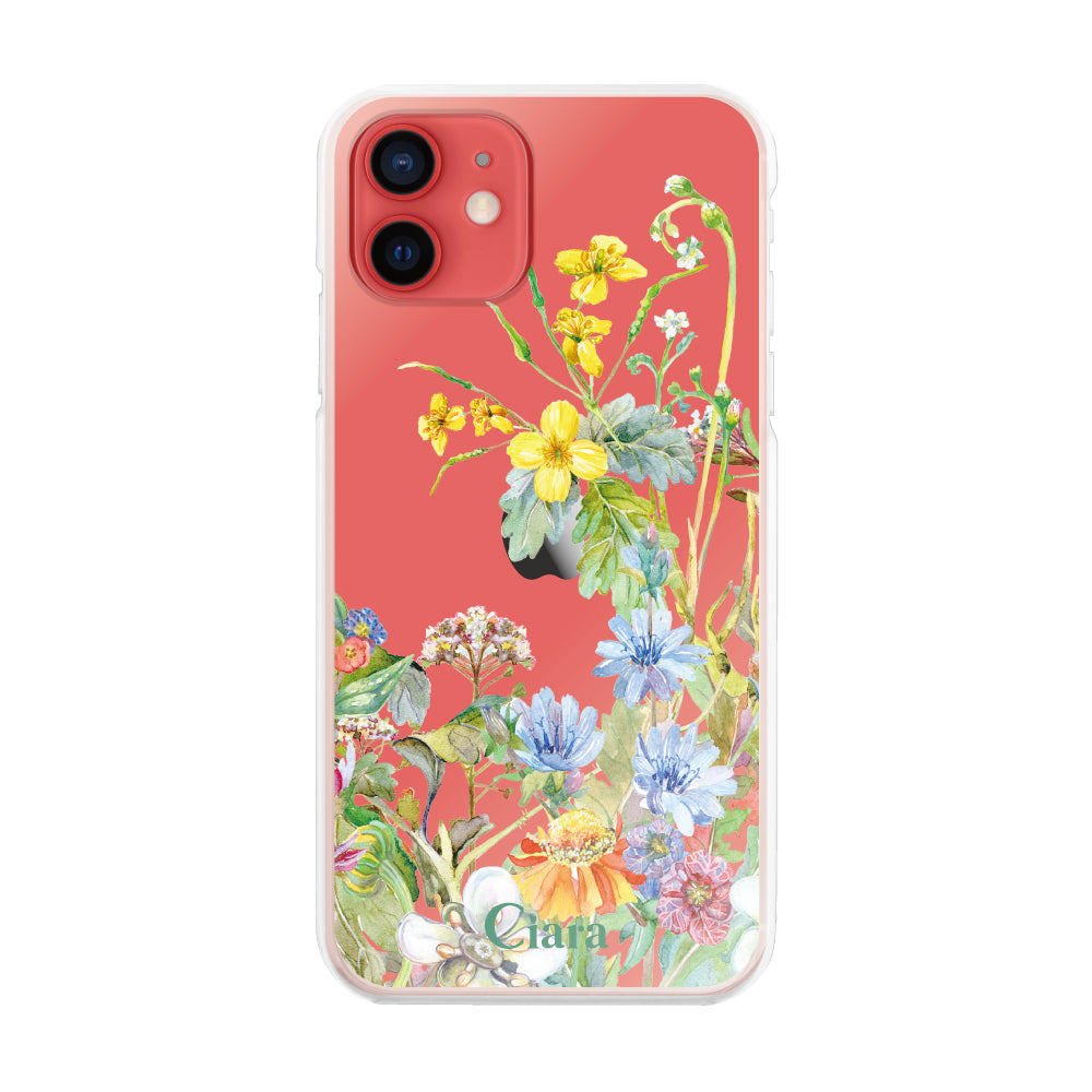 iPhone11 ハイブリッド クリアケース ボタニカルフラワー イエロー