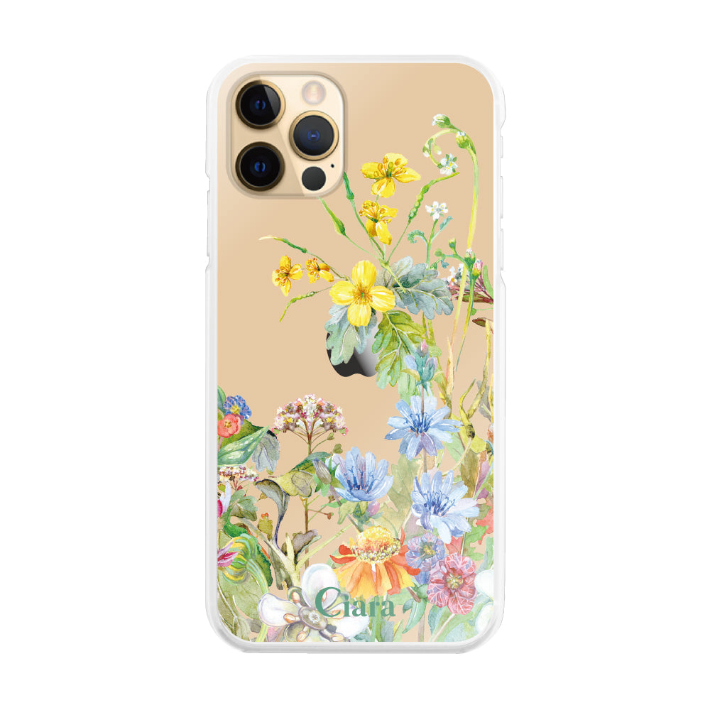 iPhone11Pro ハイブリッド クリアケース ボタニカルフラワー イエロー