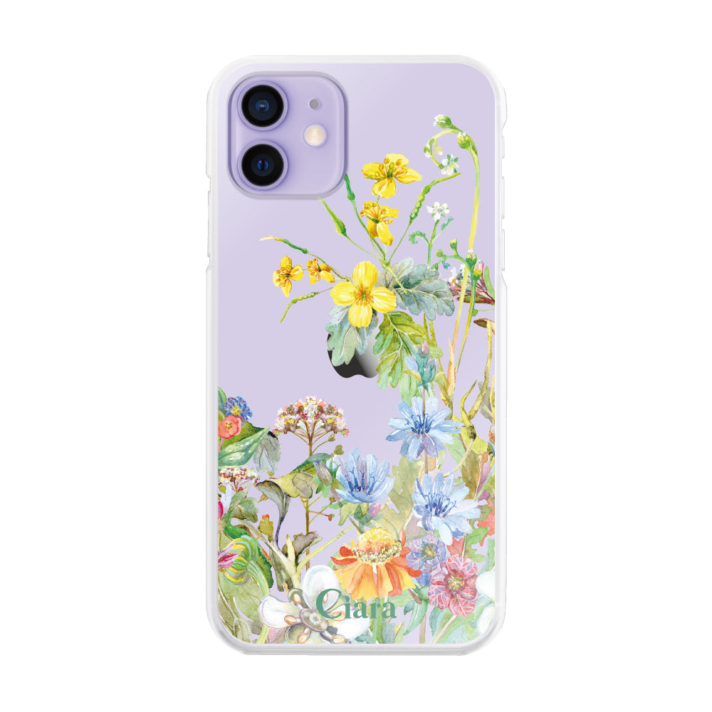 iPhone12/12Pro ハイブリッド クリアケース ボタニカルフラワー イエロー