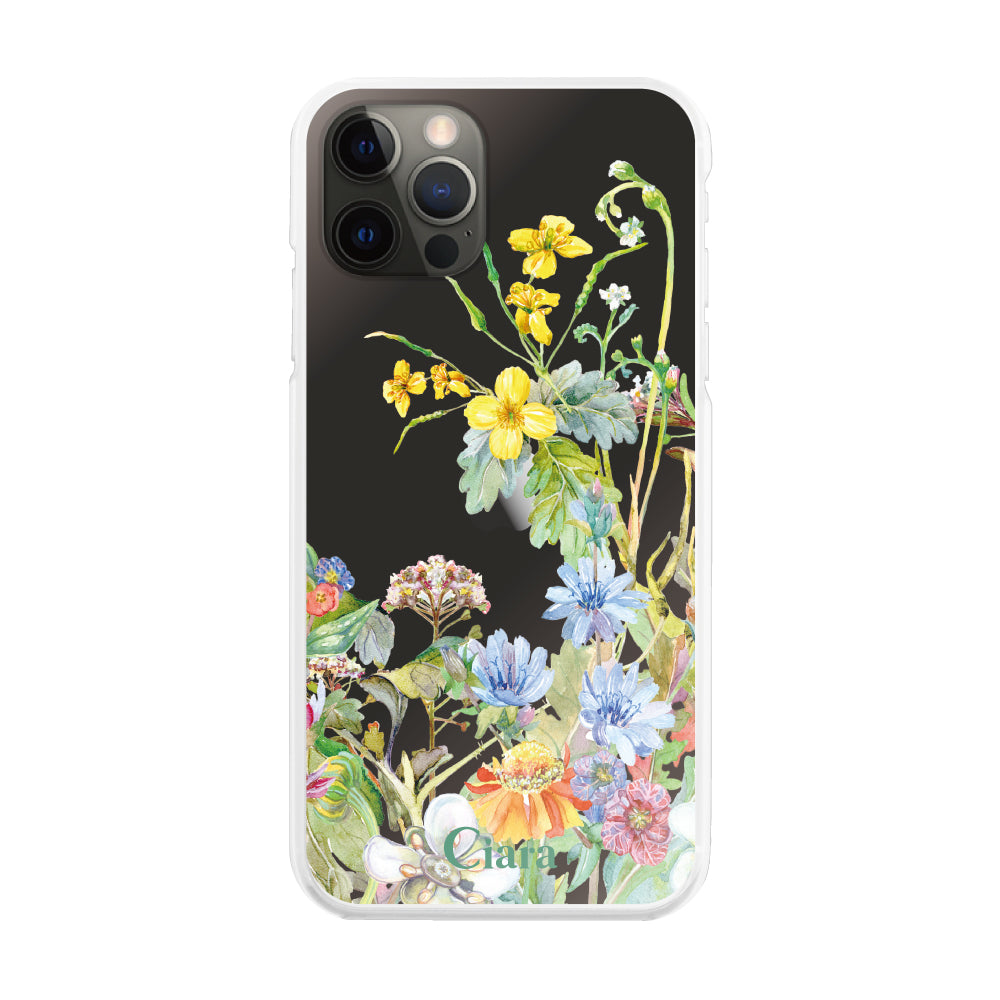 iPhoneX/XS ハイブリッド クリアケース ボタニカルフラワー イエロー