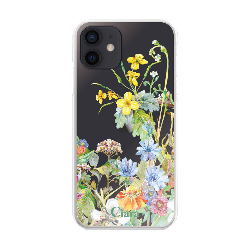 iPhoneXR ハイブリッド クリアケース ボタニカルフラワー イエロー