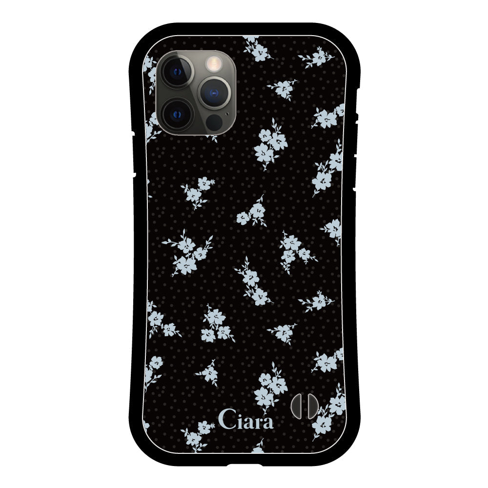 iPhoneX/XSケース グリップ 耐衝撃ケース ドットフラワー ブラック