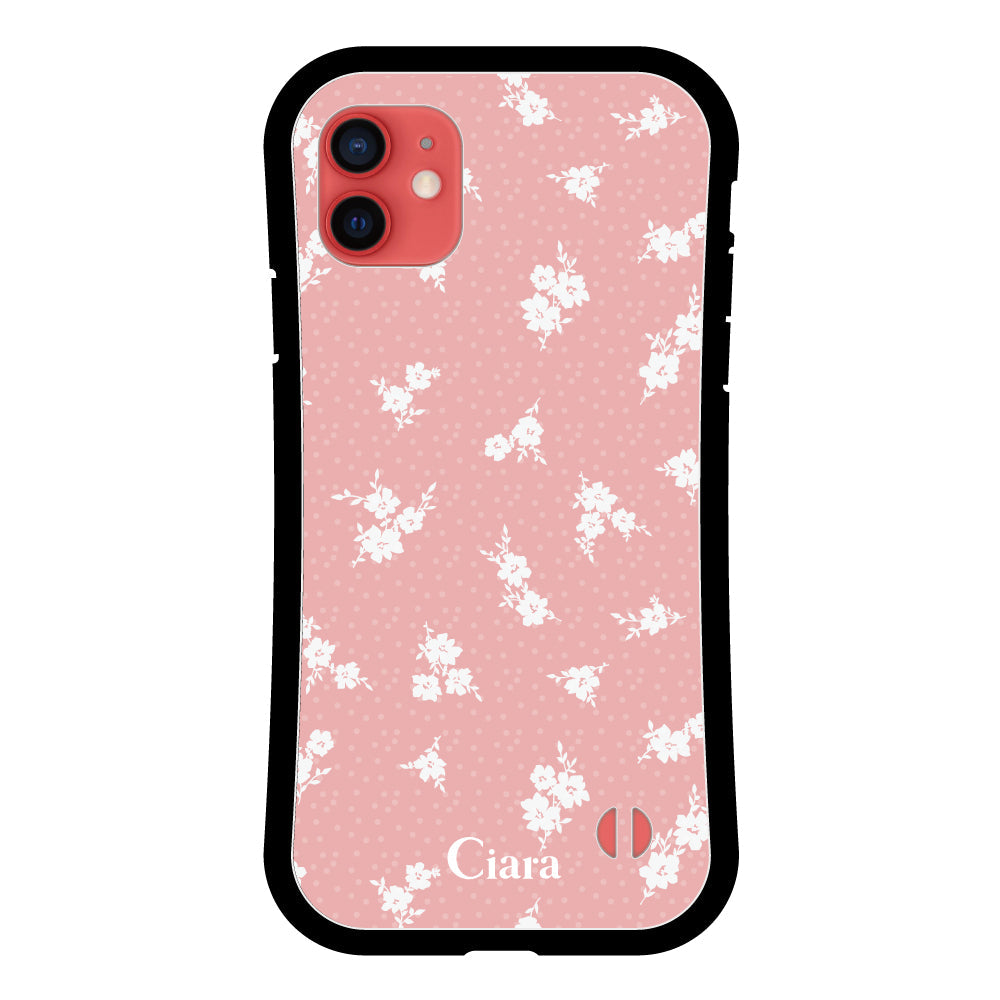 iPhone11ケース グリップ 耐衝撃ケース ドットフラワー ピンク