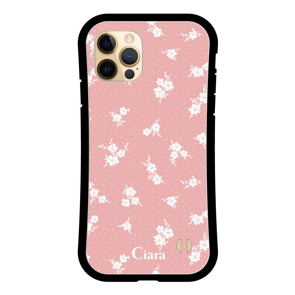 iPhone11Proケース グリップ 耐衝撃ケース ドットフラワー ピンク