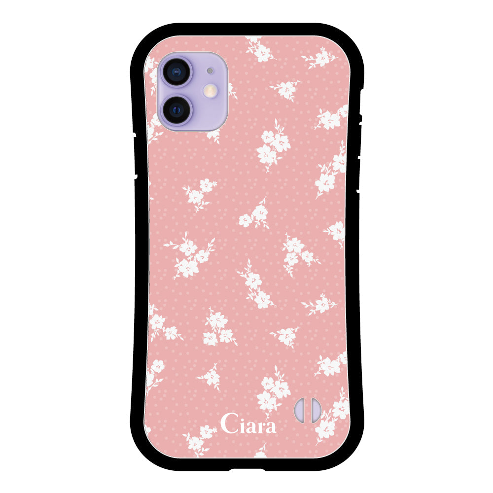 iPhone12/12Proケース グリップ 耐衝撃ケース ドットフラワー ピンク