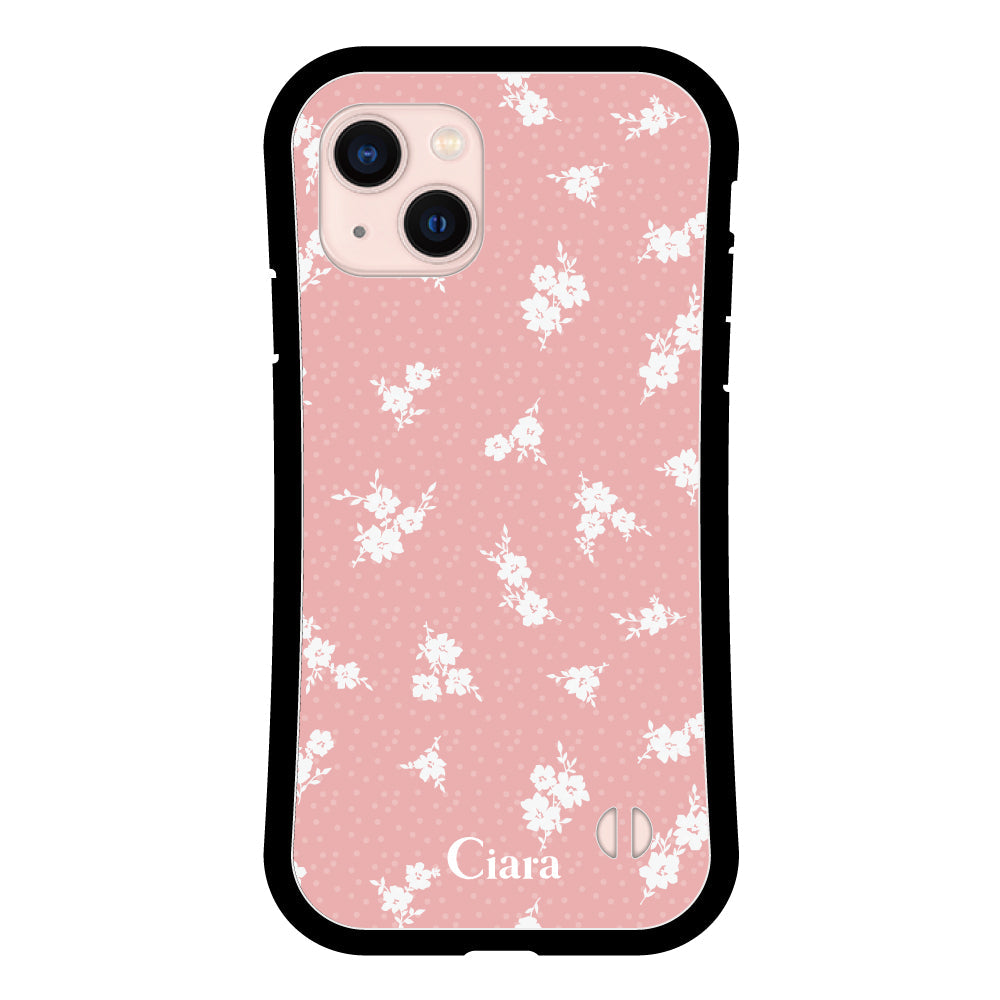 iPhone13ケース グリップ 耐衝撃ケース ドットフラワー ピンク