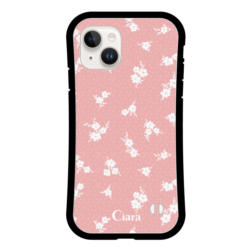 iPhone14ケース グリップ 耐衝撃ケース ドットフラワー ピンク