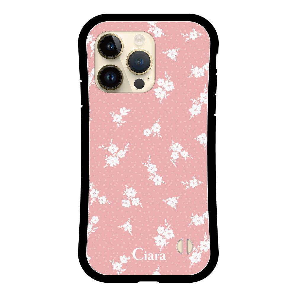 iPhone14Proケース グリップ 耐衝撃ケース ドットフラワー ピンク