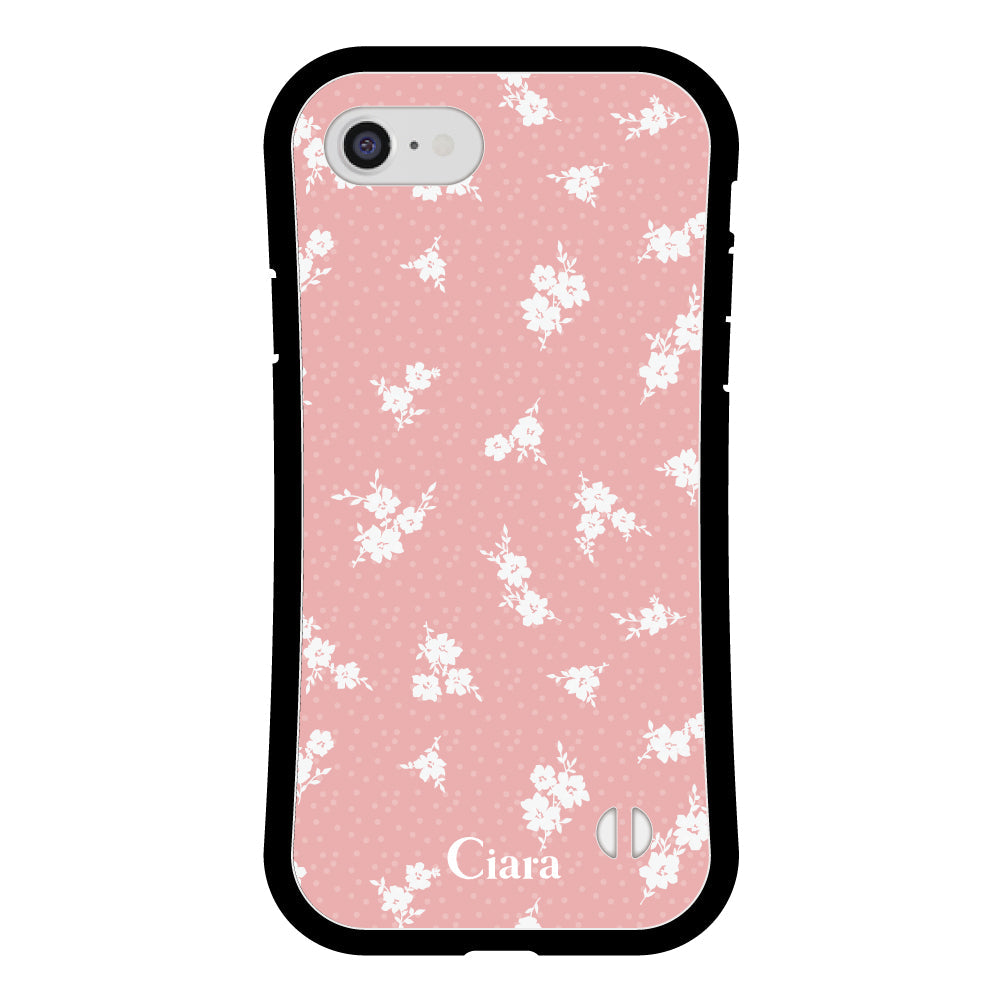 iPhone7Plus/8Plusケース グリップ 耐衝撃ケース ドットフラワー ピンク