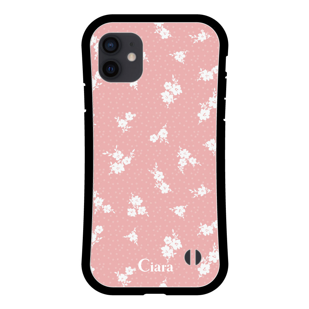 iPhoneXRケース グリップ 耐衝撃ケース ドットフラワー ピンク