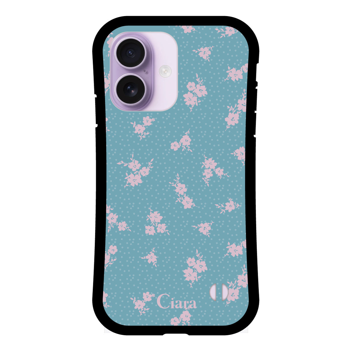 iPhone17 グリップ 耐衝撃ケース ドットフラワー ブルー